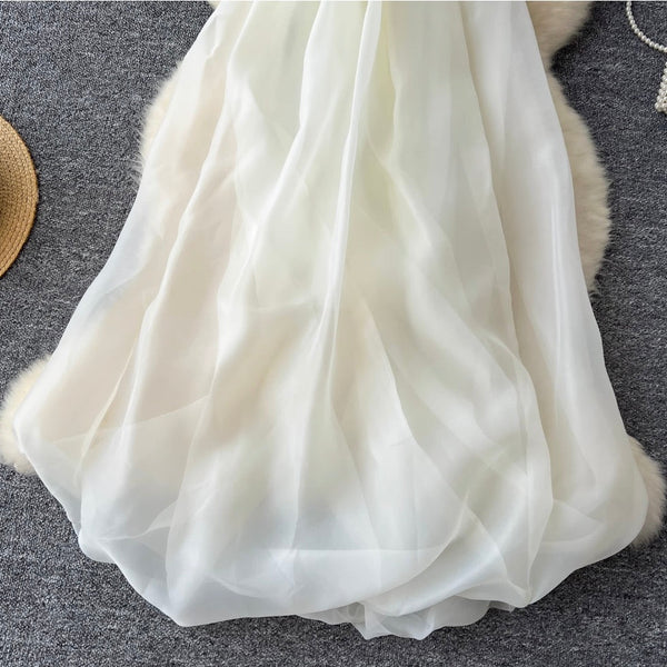 Apricot Pleated Bud Mesh Bustier Dress