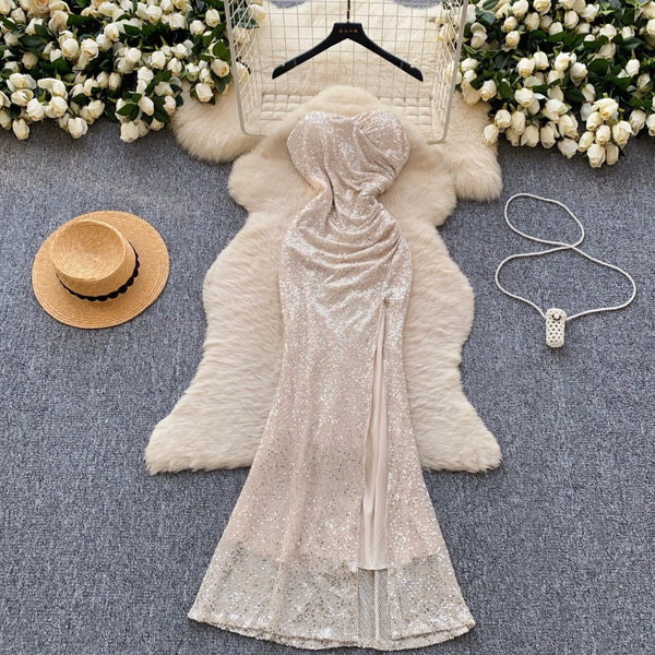 High-end Sequined Pleated Party Dress
