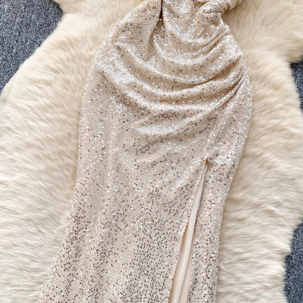 High-end Sequined Pleated Party Dress