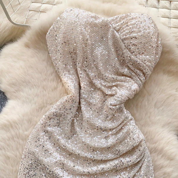 High-end Sequined Pleated Party Dress