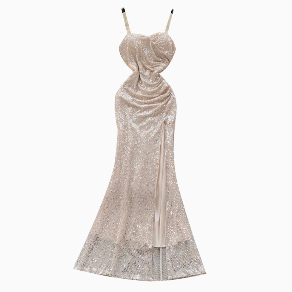 High-end Sequined Pleated Party Dress