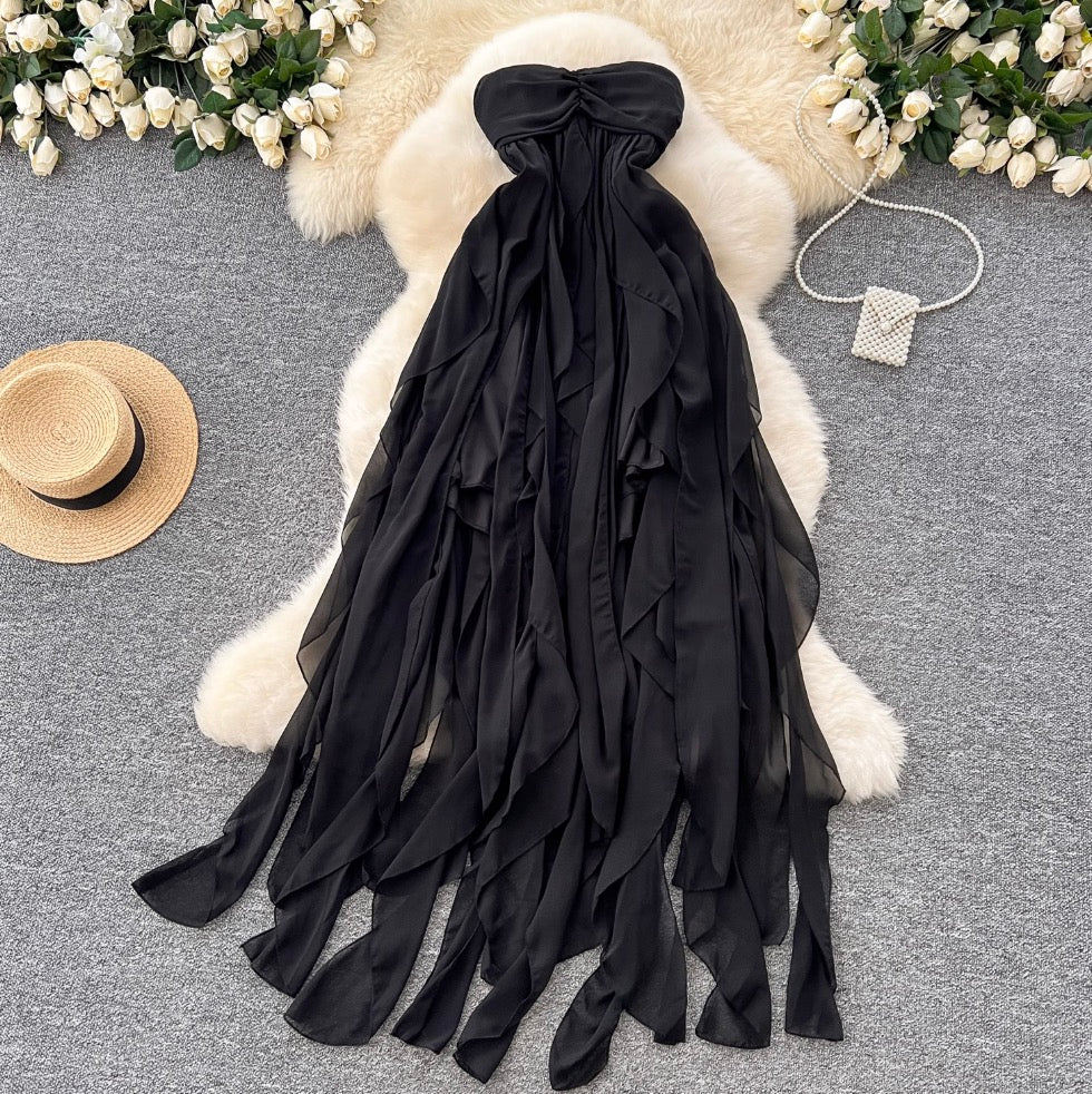 Niche Design Lace-up Black Dress