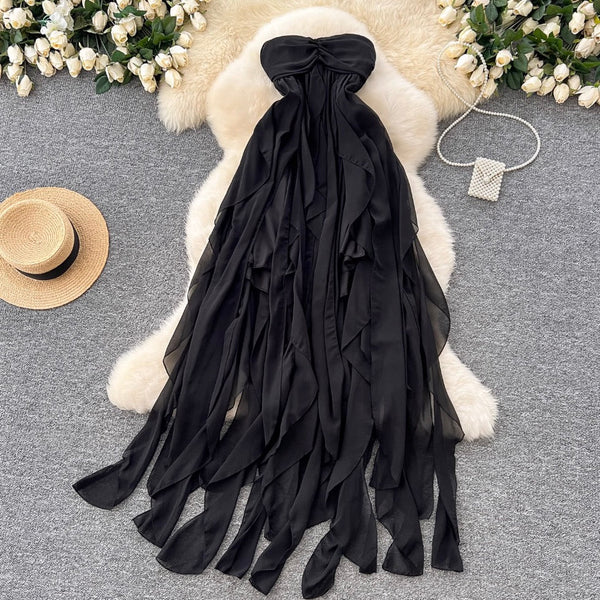 Niche Design Lace-up Black Dress