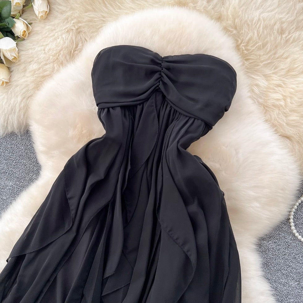 Niche Design Lace-up Black Dress