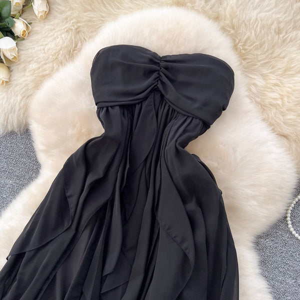 Niche Design Lace-up Black Dress