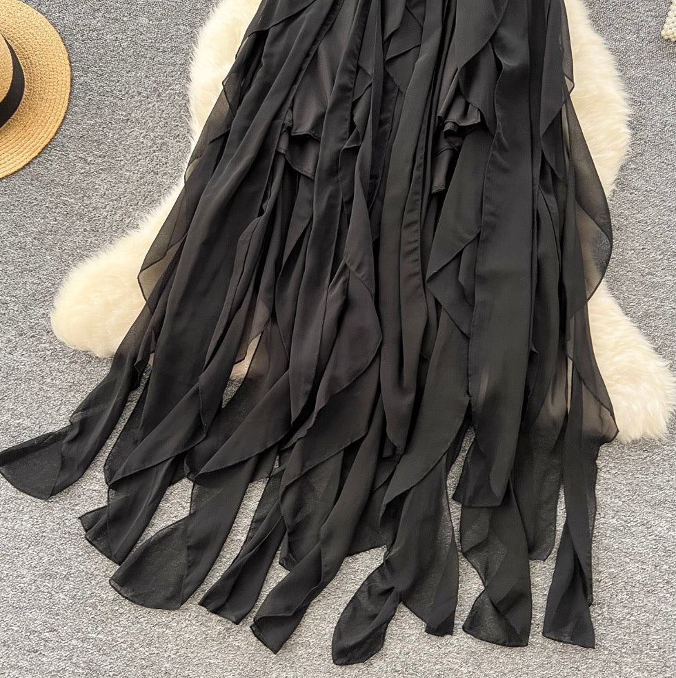 Niche Design Lace-up Black Dress
