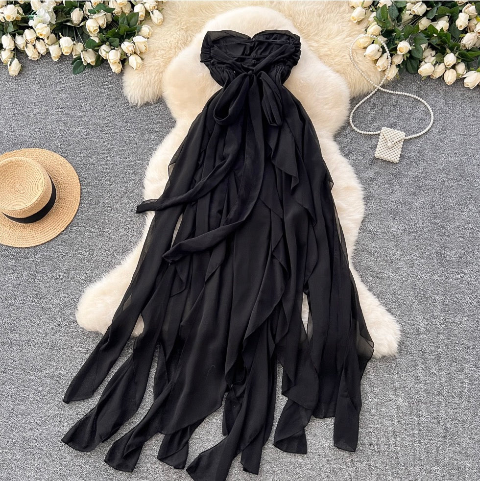 Niche Design Lace-up Black Dress