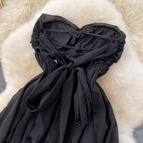 Niche Design Lace-up Black Dress