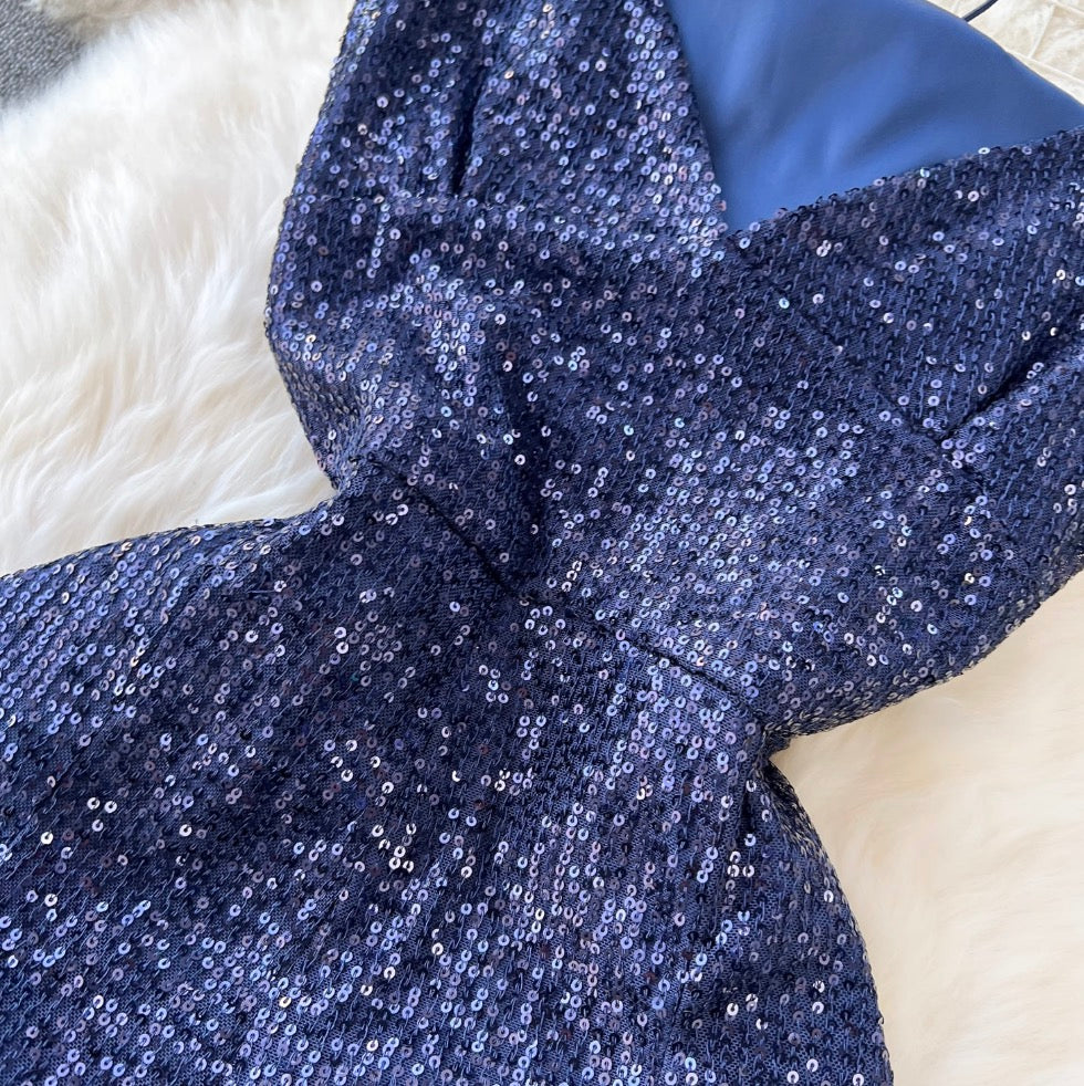 Premium Blue Sequined Slip Dress