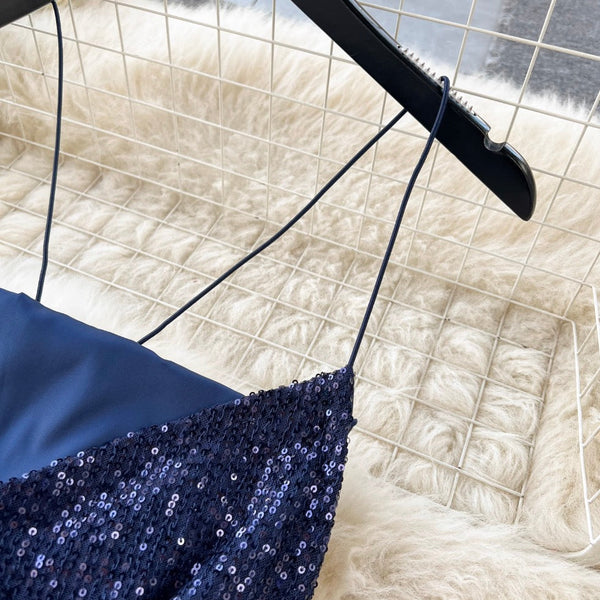 Premium Blue Sequined Slip Dress