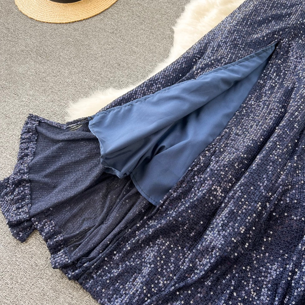 Premium Blue Sequined Slip Dress