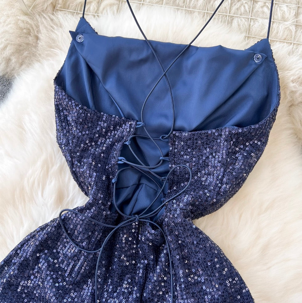 Premium Blue Sequined Slip Dress