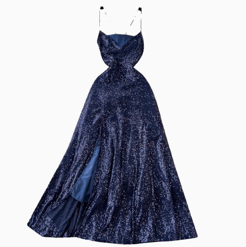 Premium Blue Sequined Slip Dress