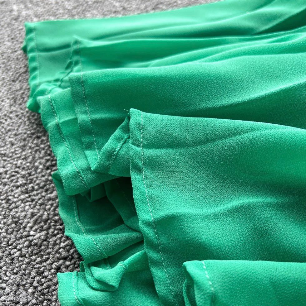 Slant Neckline Green Hollowed Dress