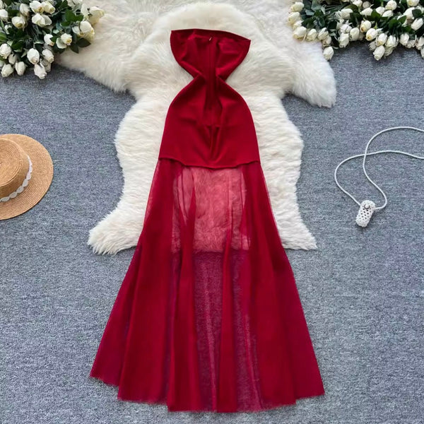 Mesh Patchwork Printed Bustier Dress