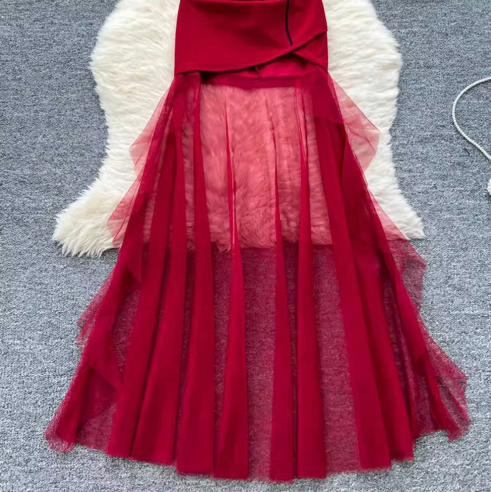 Mesh Patchwork Printed Bustier Dress