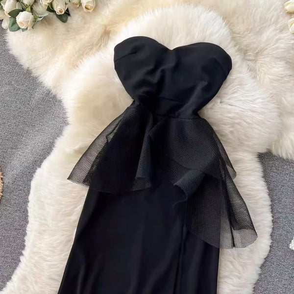 Elegant Black Fishtail Bustier Dress
