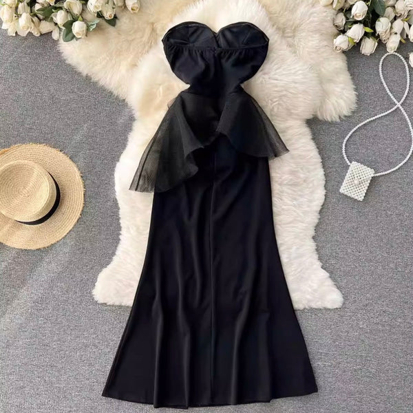 Elegant Black Fishtail Bustier Dress