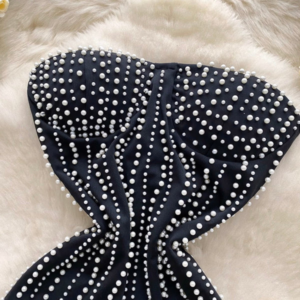 Fringed Bead Black Bustier Dress