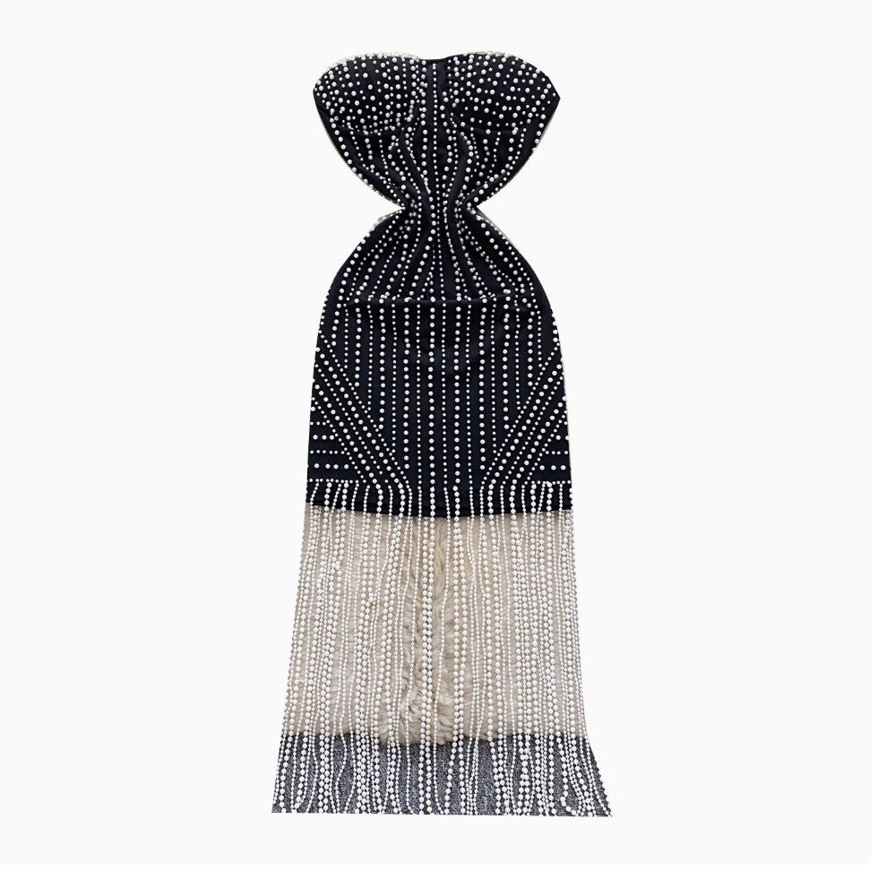 Fringed Bead Black Bustier Dress