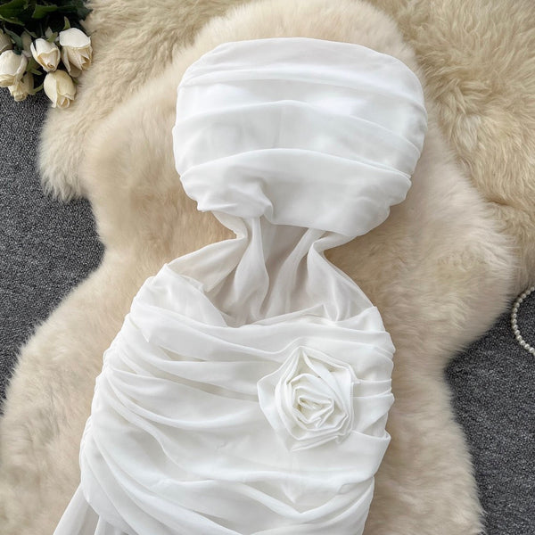 French Style 3D Flower White Dress