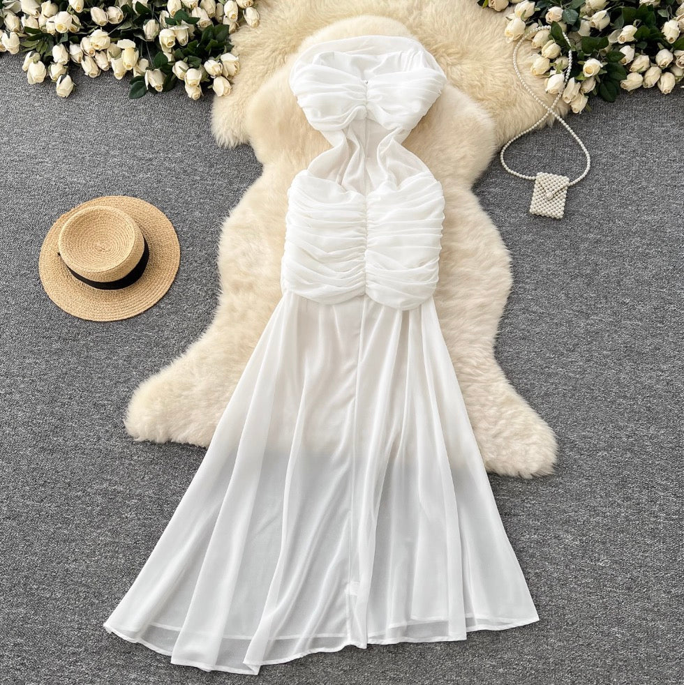 French Style 3D Flower White Dress
