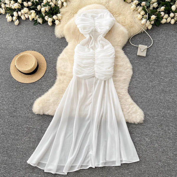 French Style 3D Flower White Dress