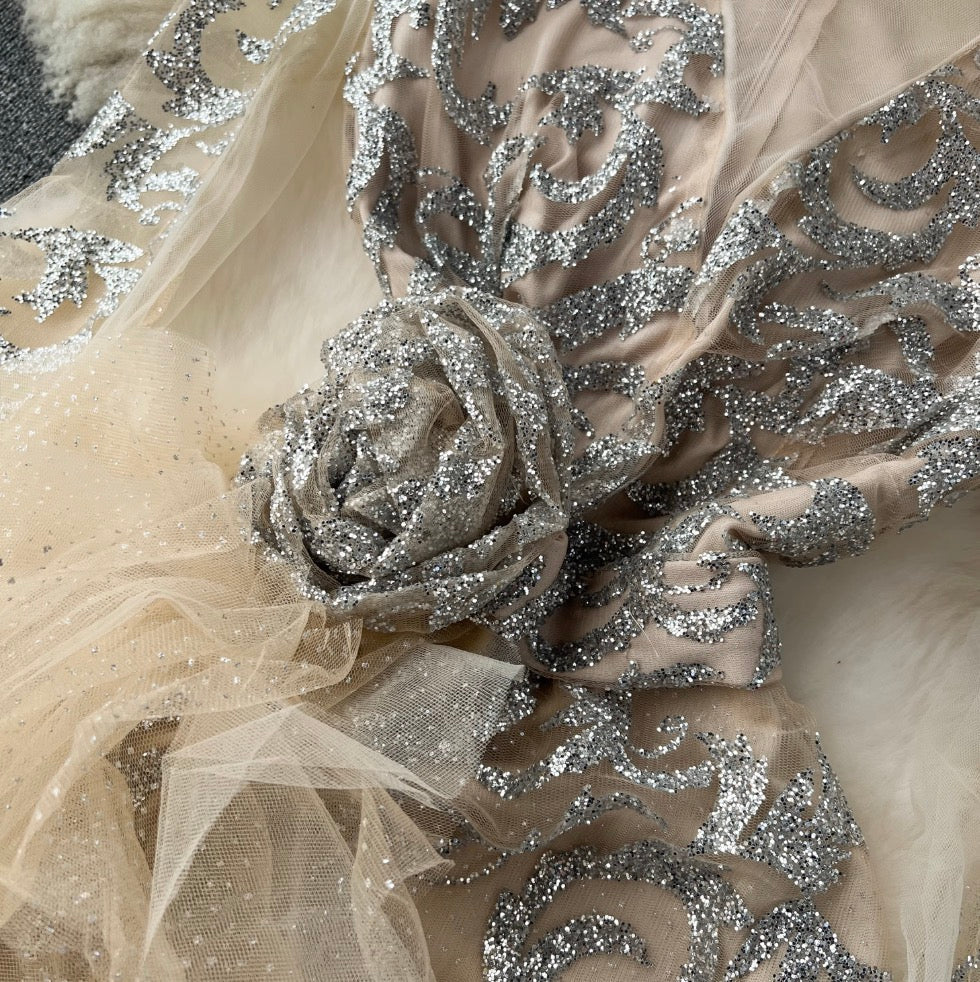 Premium Sequined Ruffled Mesh Dress