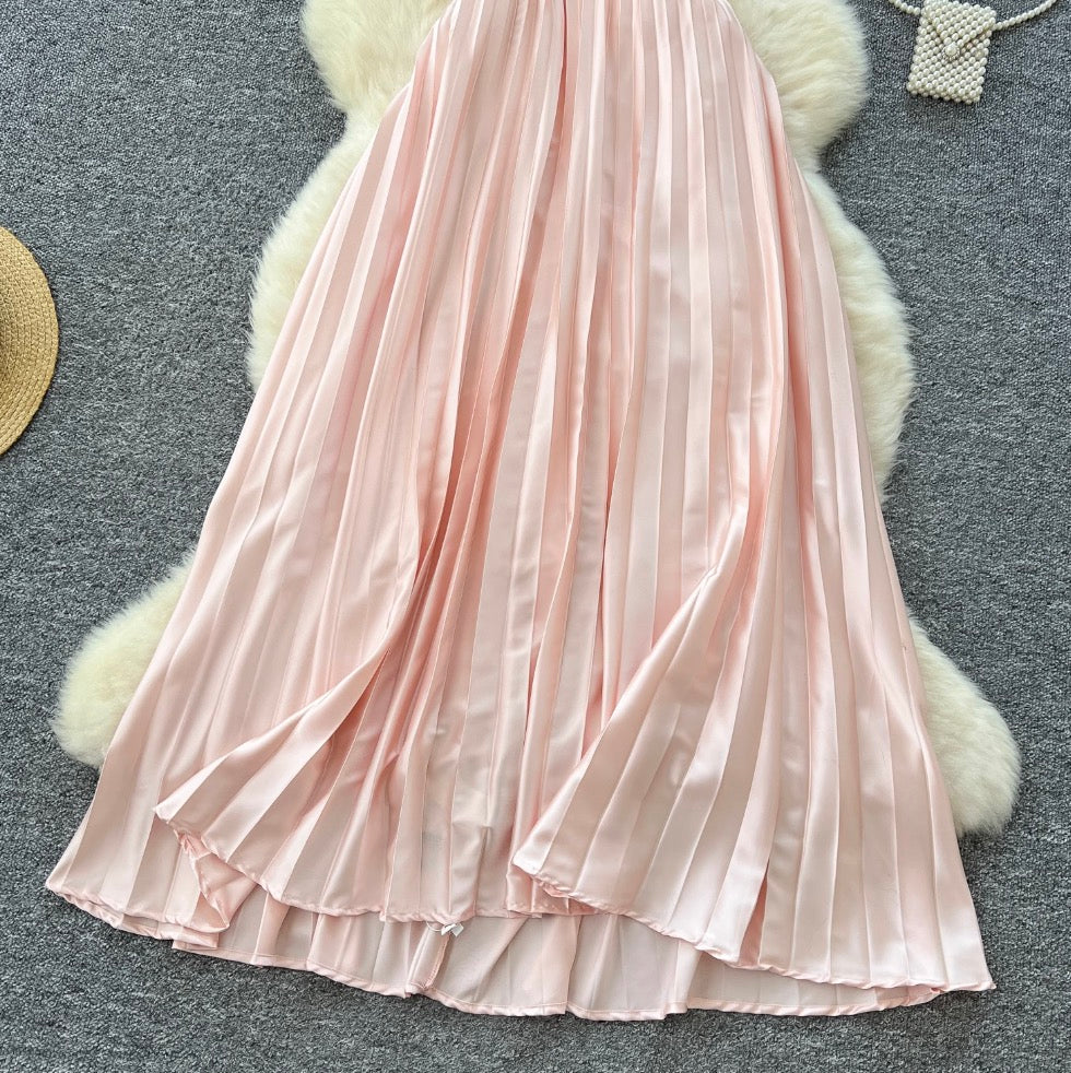 Hollowed Pink Stain Halter Dress
