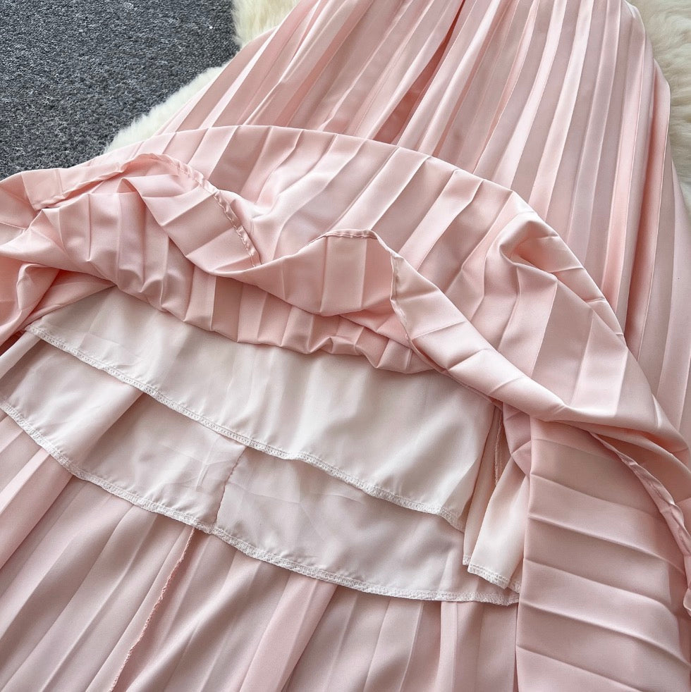 Hollowed Pink Stain Halter Dress