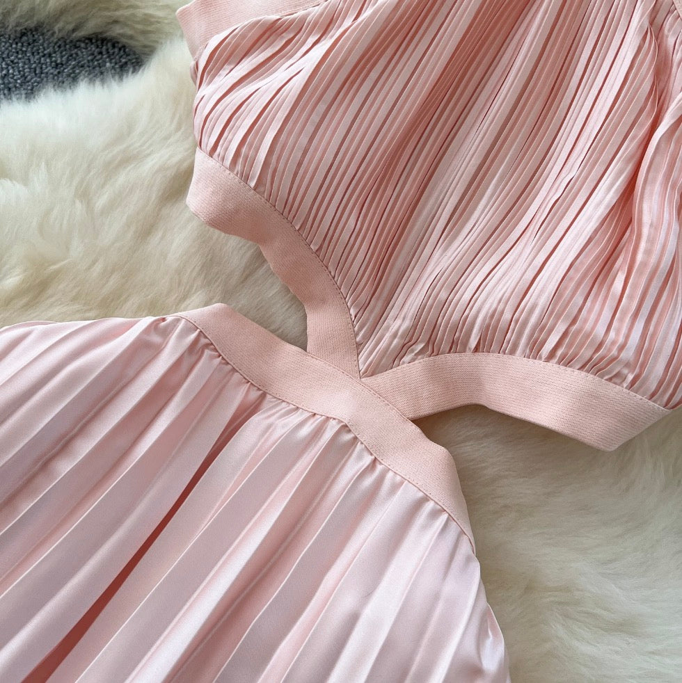 Hollowed Pink Stain Halter Dress