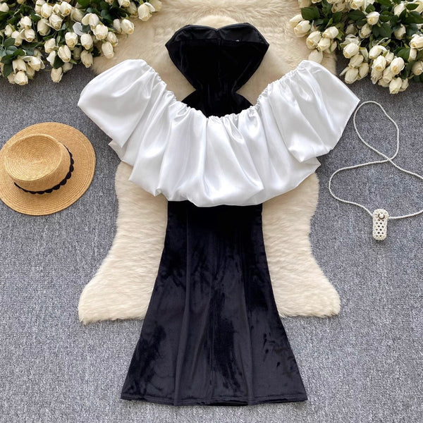 Black Suede Dress with White Shawl