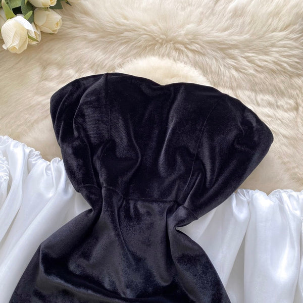 Black Suede Dress with White Shawl