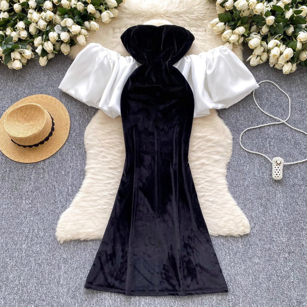 Black Suede Dress with White Shawl