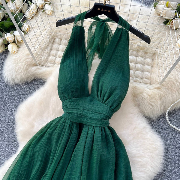 Deep V-neck Backless Halter Dress