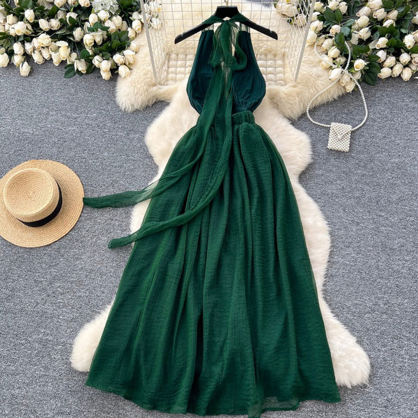 Deep V-neck Backless Halter Dress
