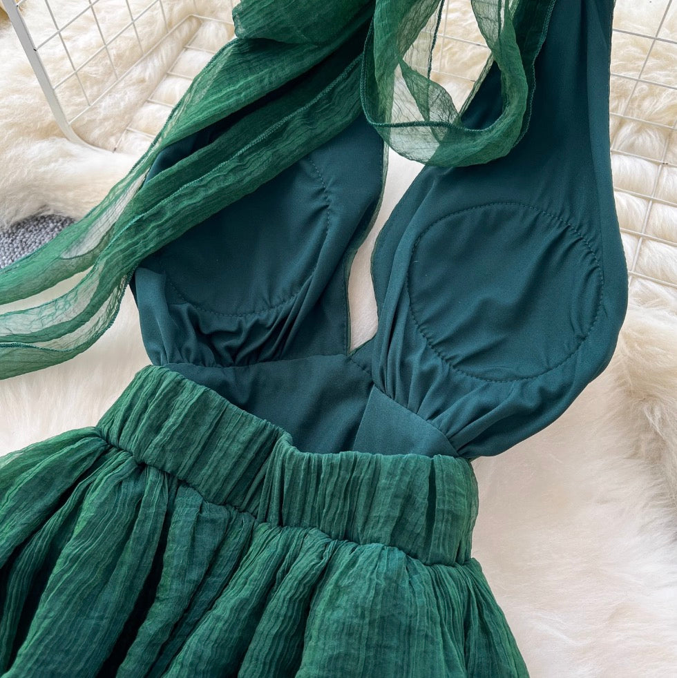 Deep V-neck Backless Halter Dress