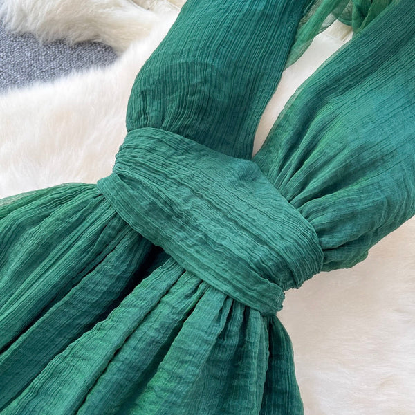 Deep V-neck Backless Halter Dress