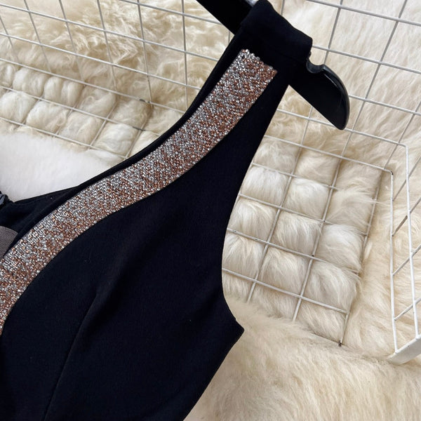 See-through Mesh Patchwork Black Dress