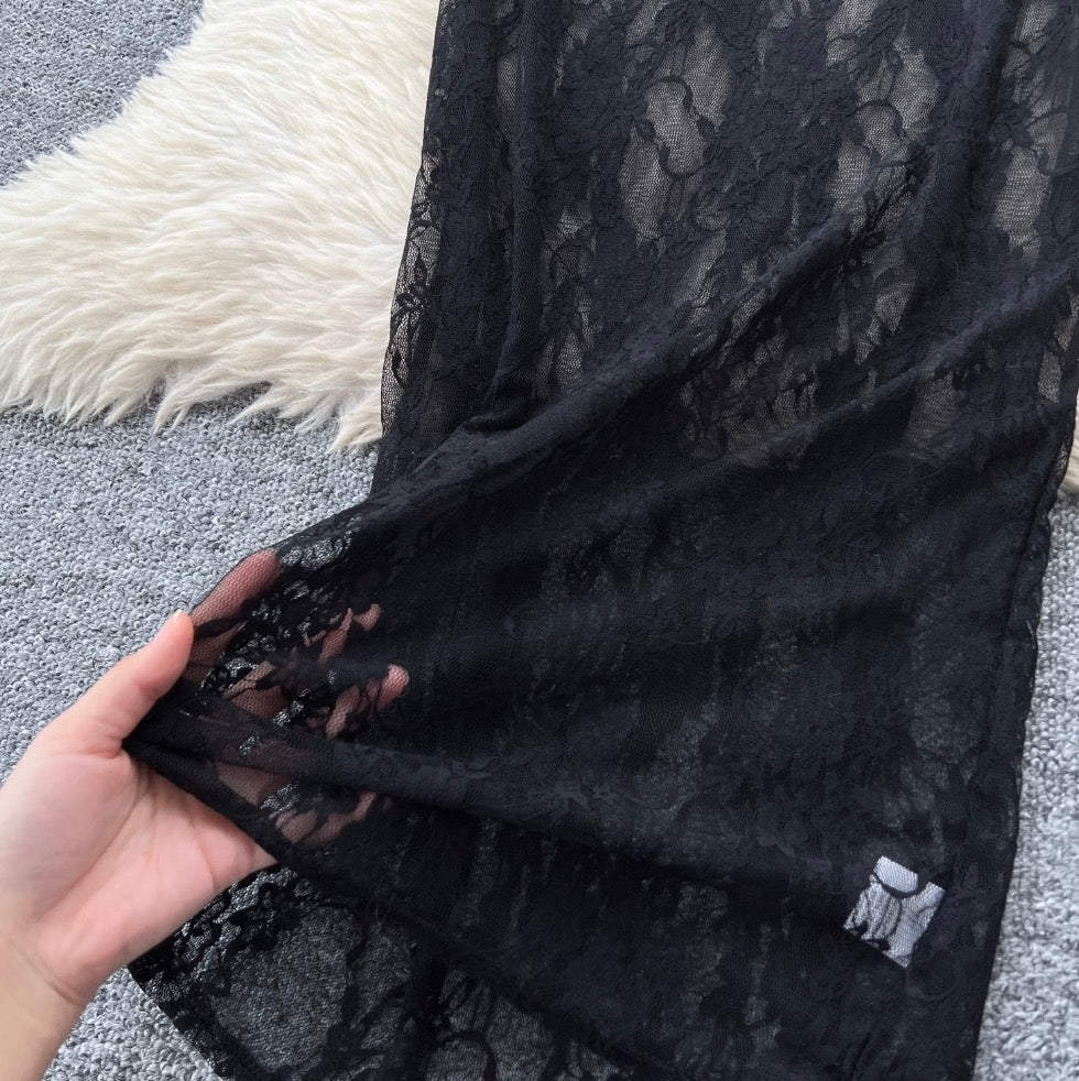 Off-shoulder Black Lace Patchwork Dress