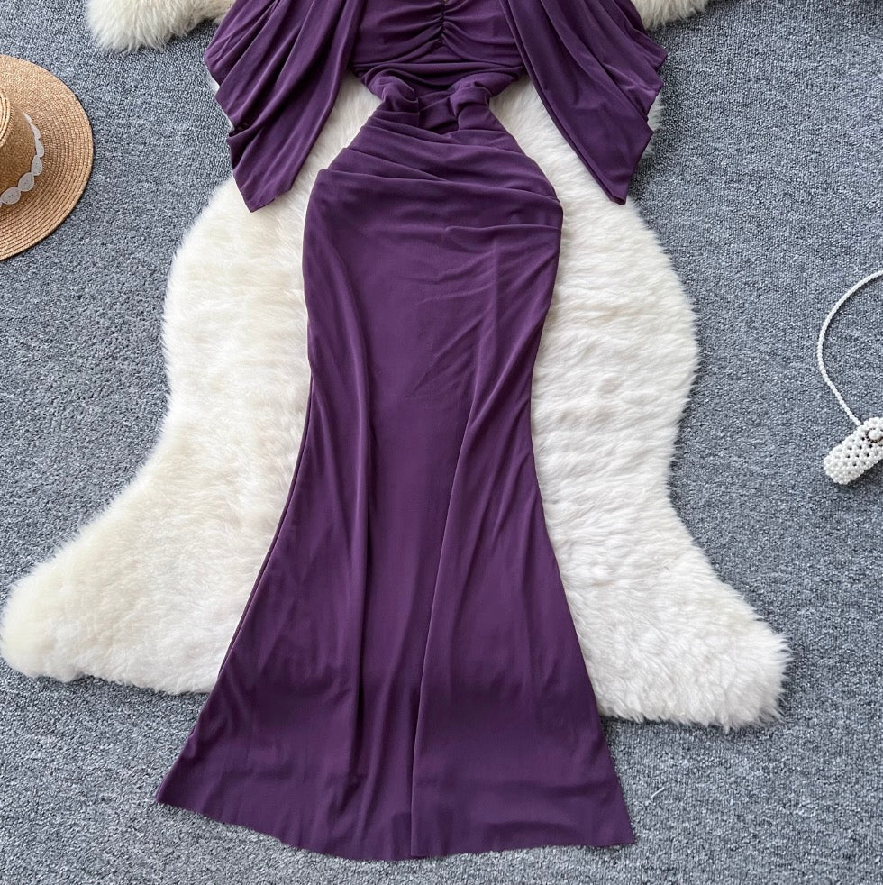 Sequined Purple Bustier Dress with Shawl