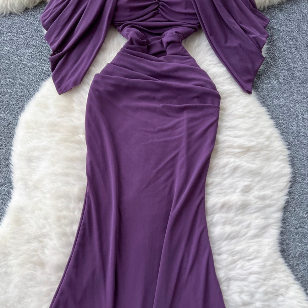 Sequined Purple Bustier Dress with Shawl