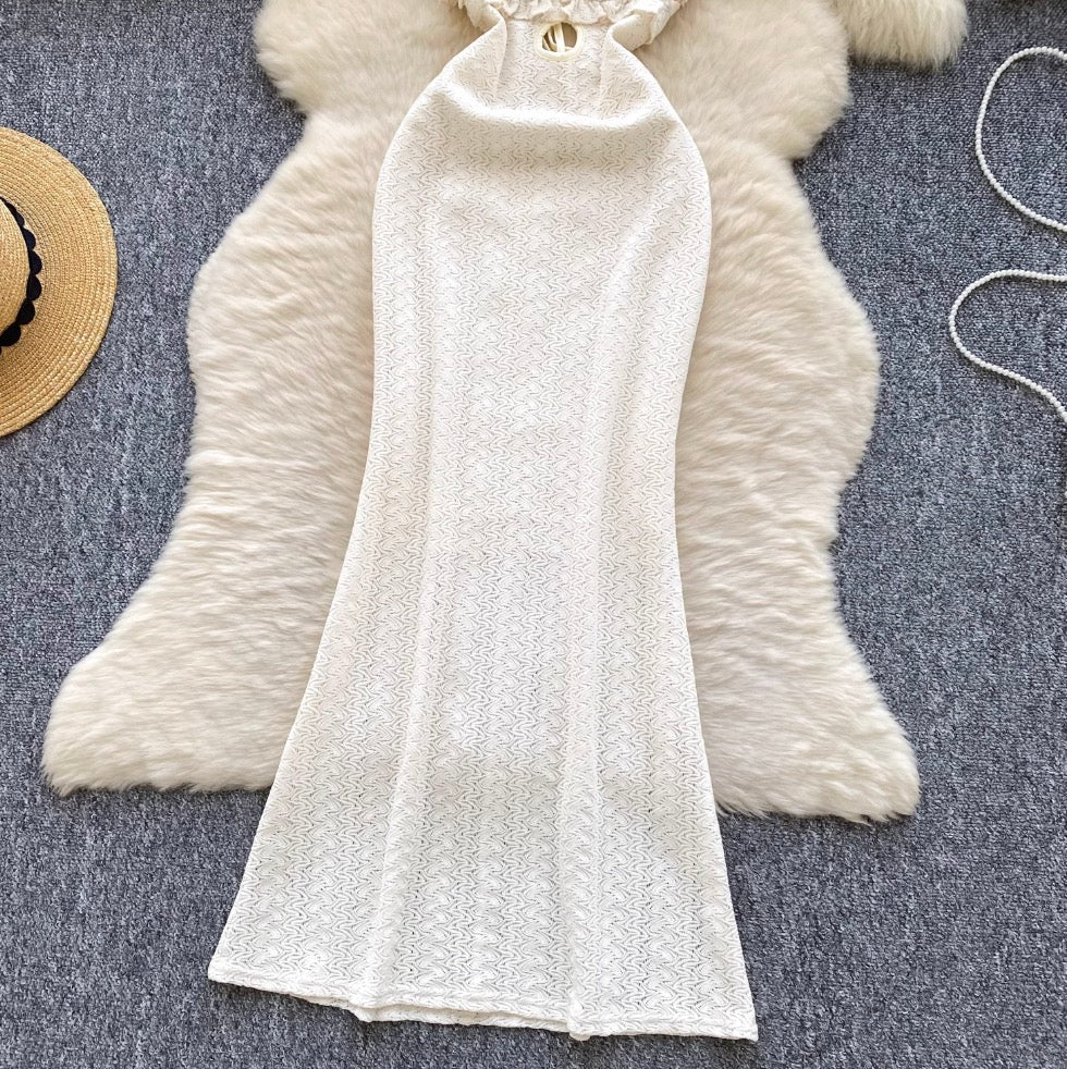 Sexy Hollowed V-neck Apricot Lace Dress