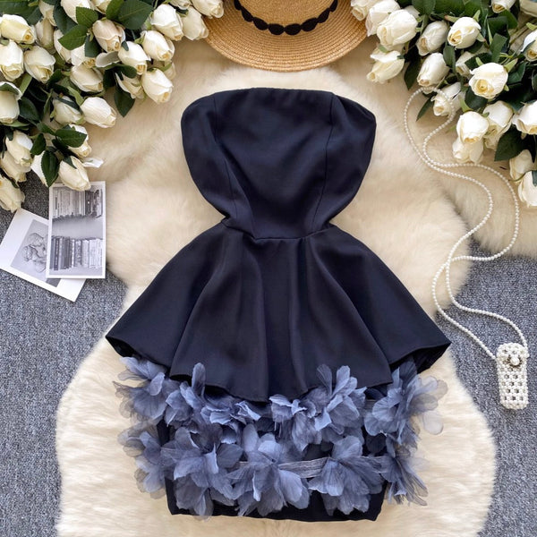 High-end Ruffled Floral Bustier Dress