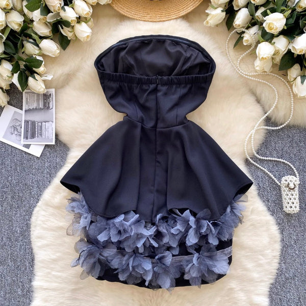 High-end Ruffled Floral Bustier Dress