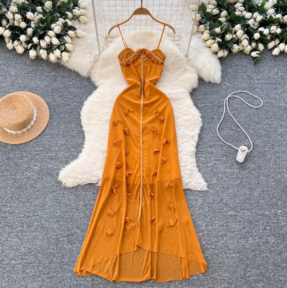 French Style 3D Ruffled Slip Dress