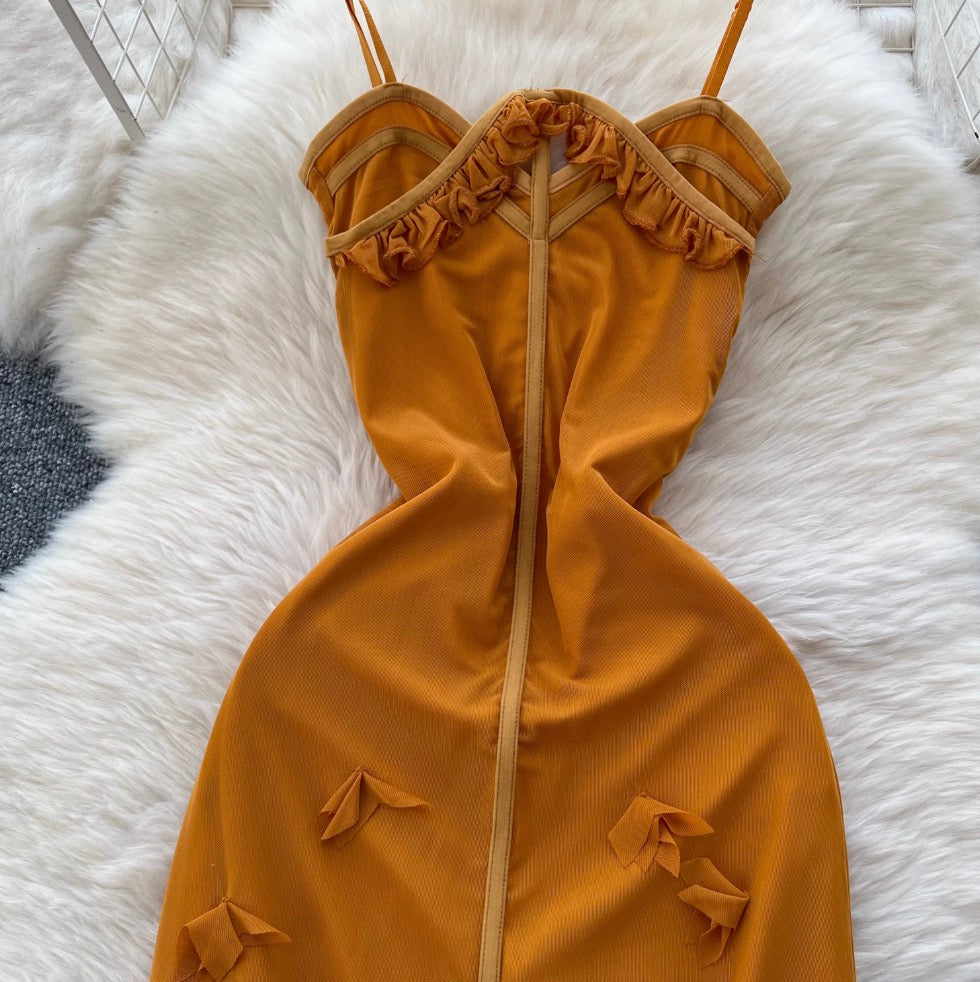 French Style 3D Ruffled Slip Dress