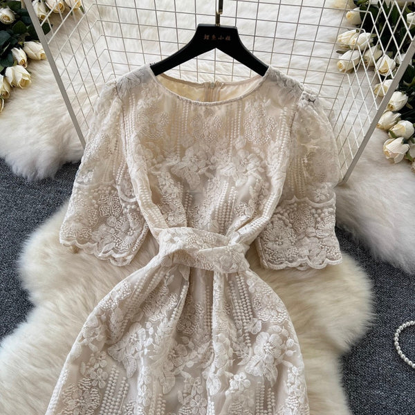 Vintage Crochet Lace Apricot Dress