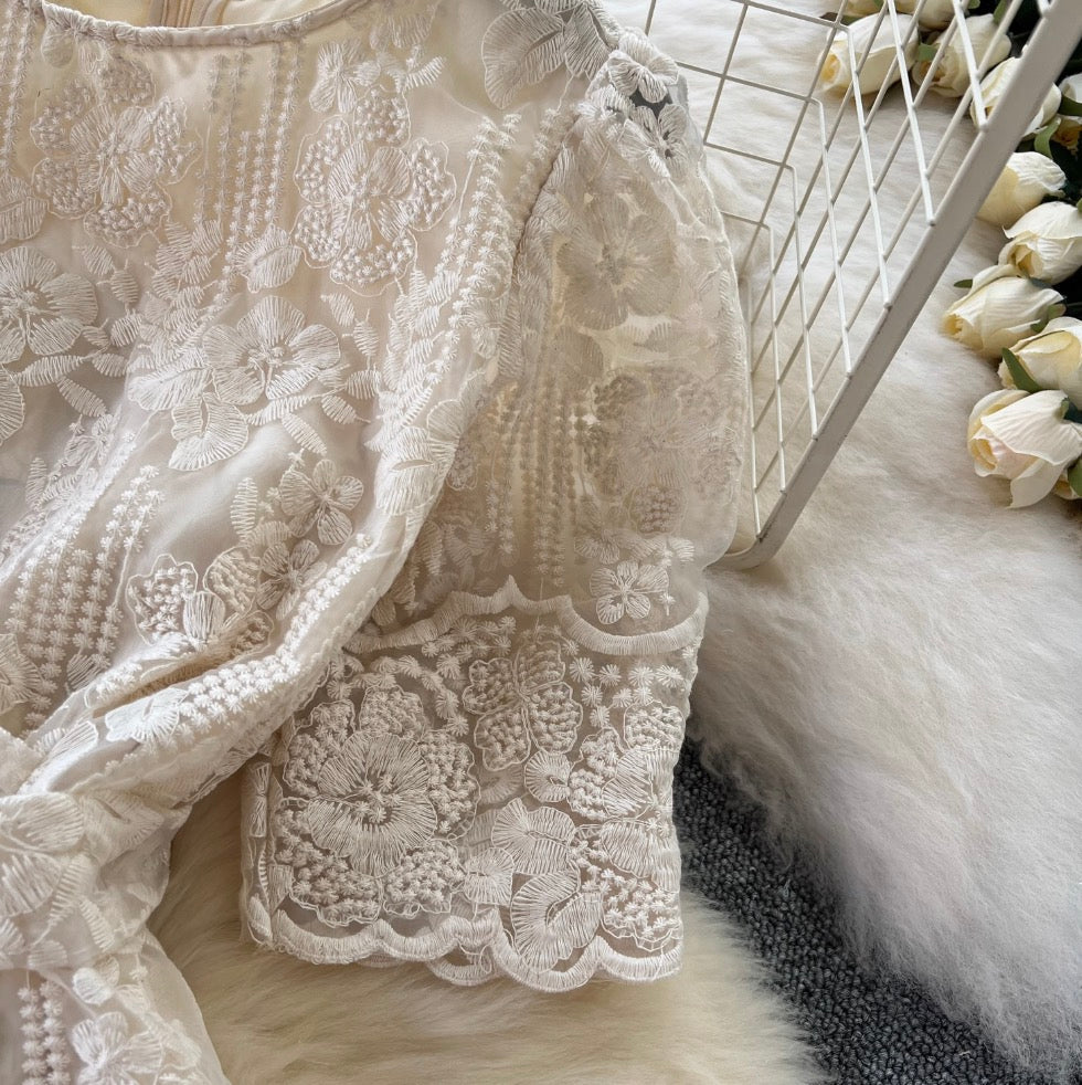 Vintage Crochet Lace Apricot Dress