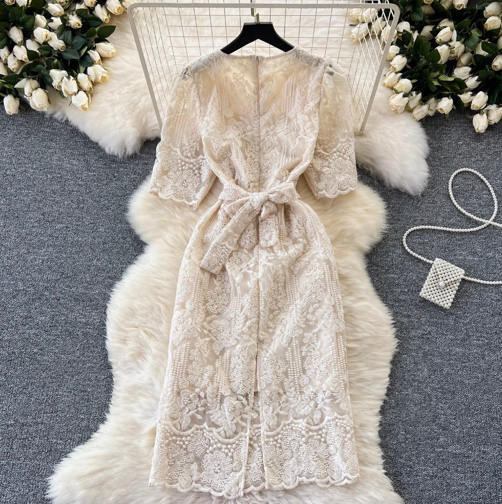 Vintage Crochet Lace Apricot Dress